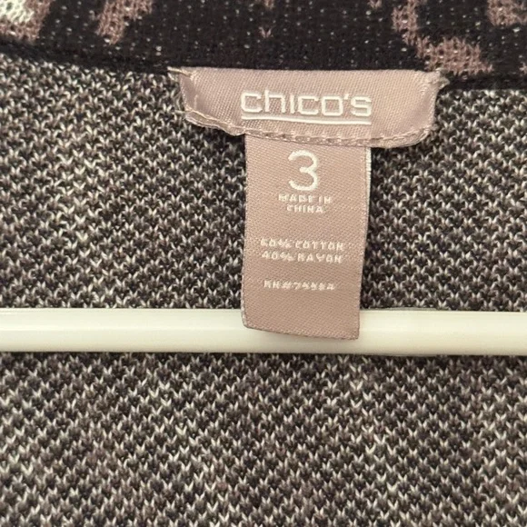Chico's Open Cardigan Sweater Size 3 XL Animal Print Collar Knit Long Sleeve - Picture 3 of 5
